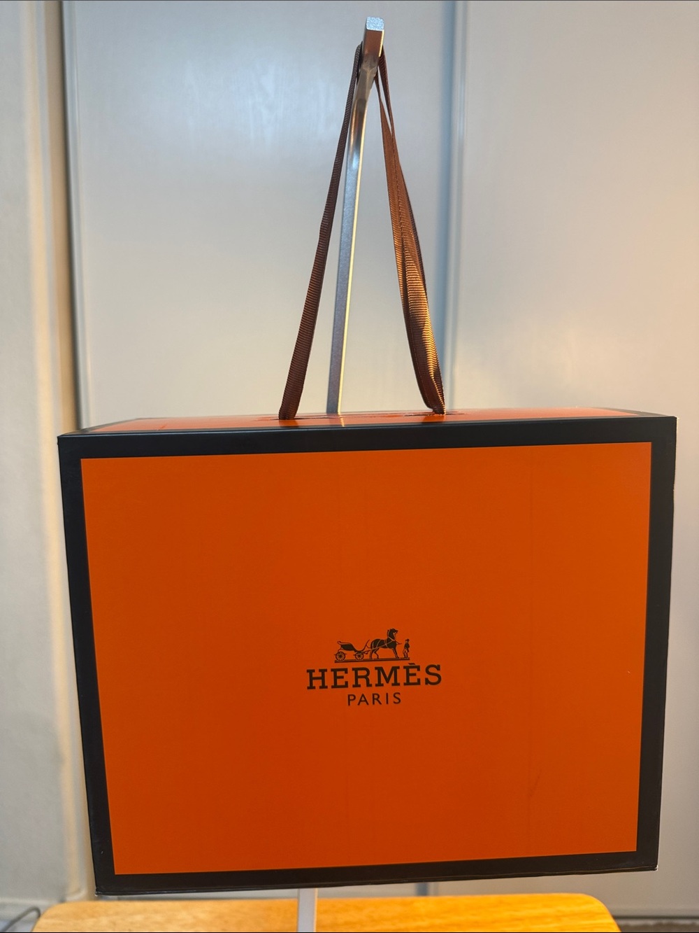 Hermes Orange Gift Box with Brown Ribbon Handles